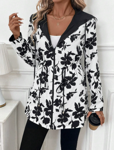 Ladies Reversible Polyester Jacket with Hood and Zipper Pockets
