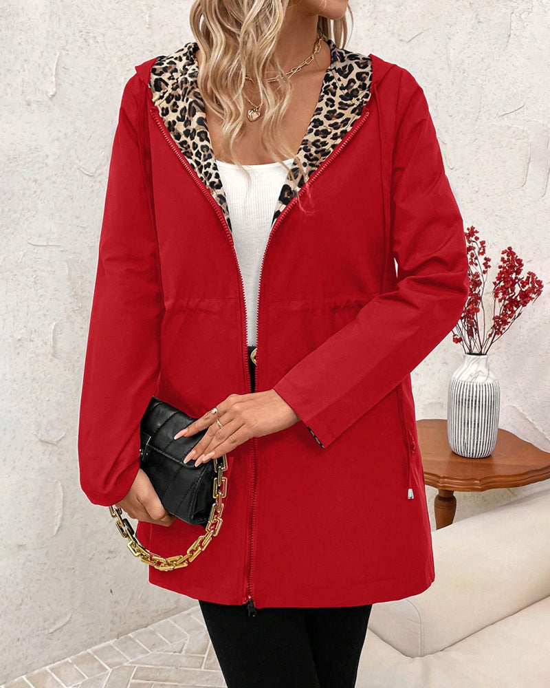 Ladies Reversible Polyester Jacket with Hood and Zipper Pockets