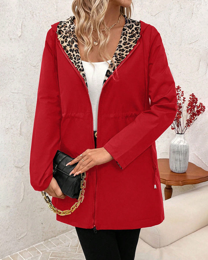Ladies Reversible Polyester Jacket with Hood and Zipper Pockets