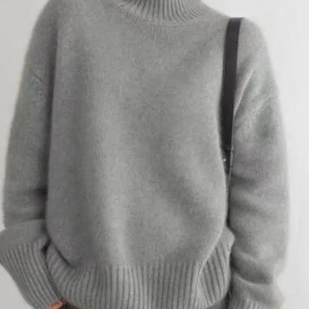 Women's Ribbed Knit Sweater with Turtleneck and Dropped Shoulders