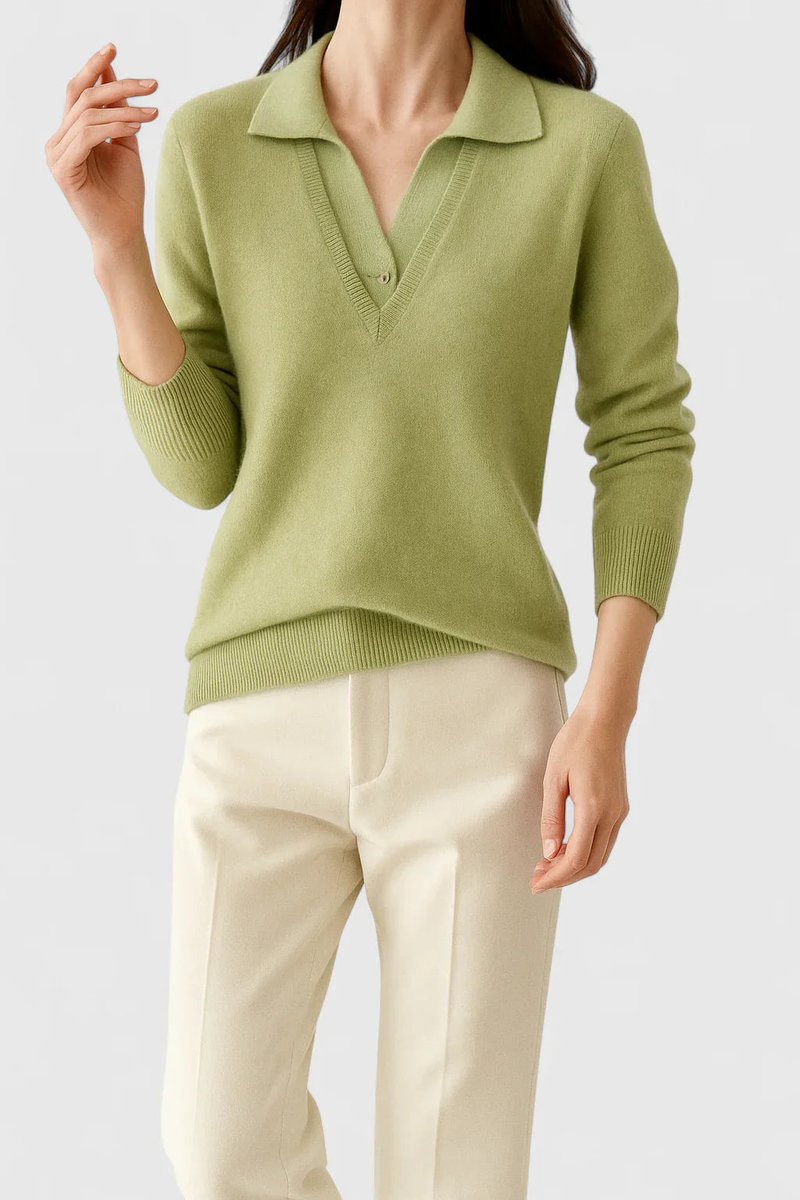 Camila | Women's V-Neck Polo Collar Sweater with Button Sleeves