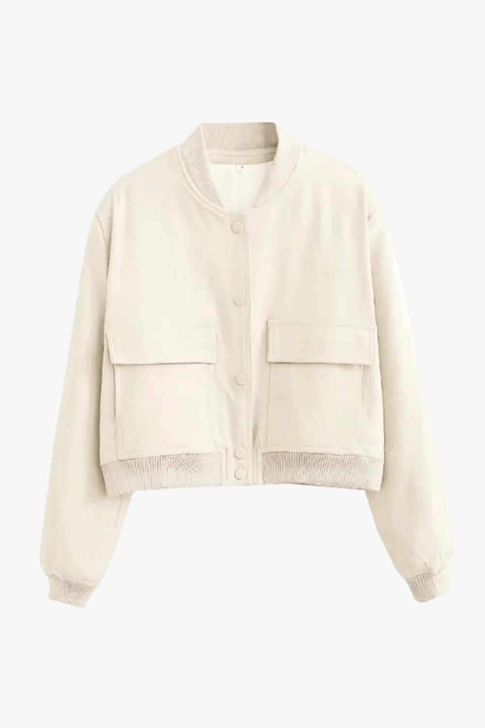 Women's Woven Bomber Jacket with Snap Closure and Ribbed Finish