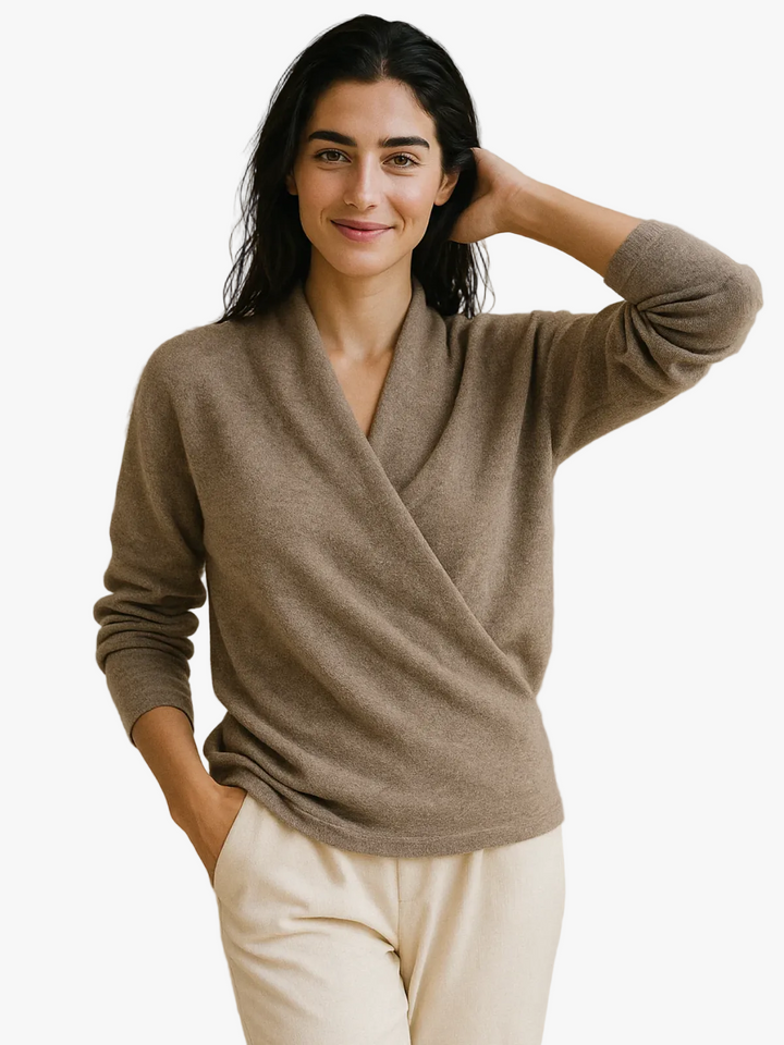 Women's Knit Wrap Sweater with V-Neck and Ribbed Hem
