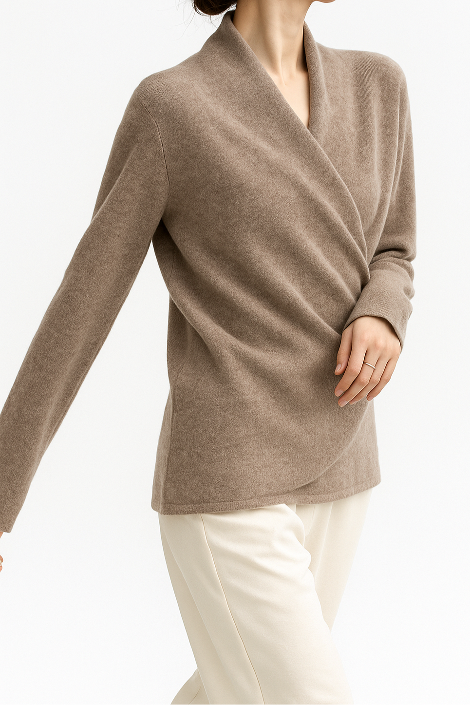 Women's Knit Wrap Sweater with V-Neck and Ribbed Hem