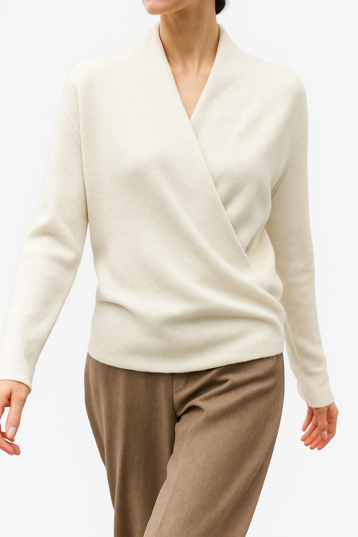 Women's Knit Wrap Sweater with V-Neck and Ribbed Hem