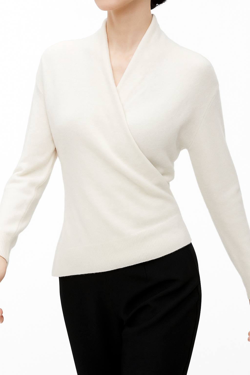 Women's Knit Wrap Sweater with V-Neck and Ribbed Hem