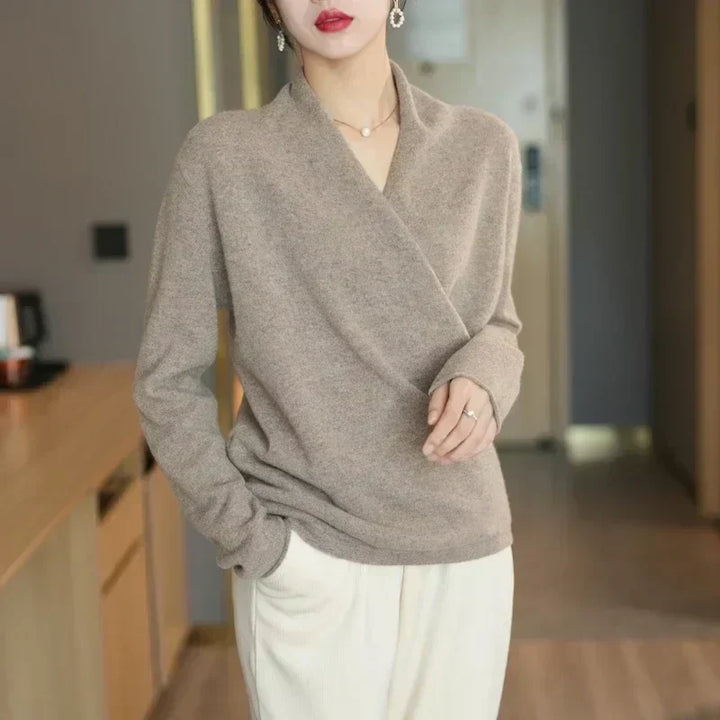 Women's Knit Wrap Sweater with V-Neck and Ribbed Hem