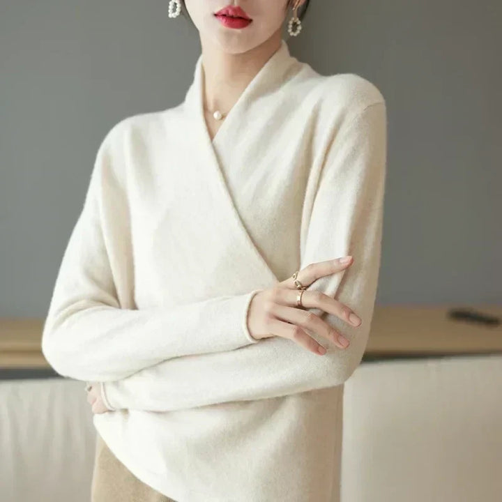 Women's Knit Wrap Sweater with V-Neck and Ribbed Hem