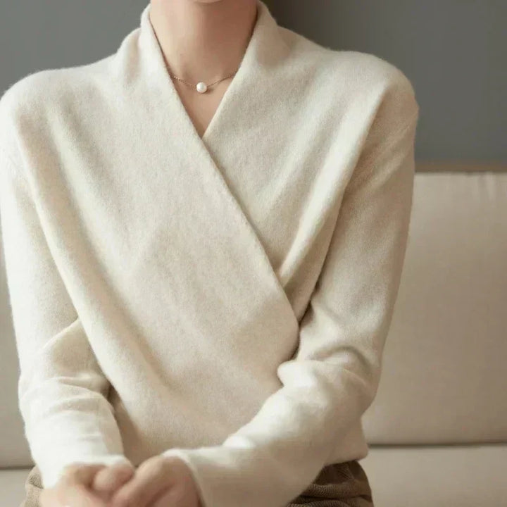 Women's Knit Wrap Sweater with V-Neck and Ribbed Hem