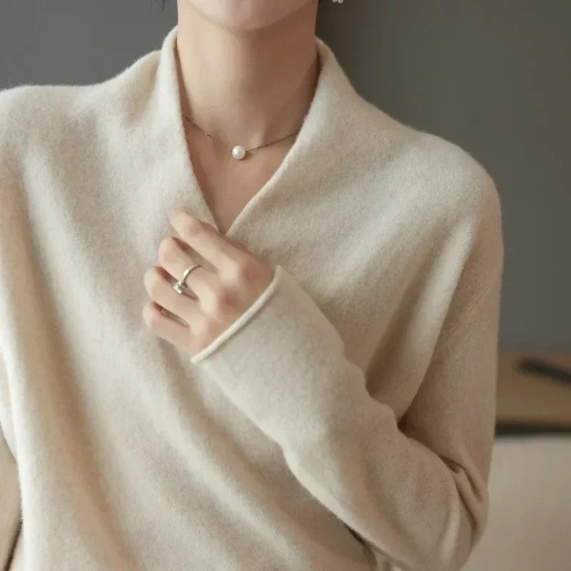 Women's Knit Wrap Sweater with V-Neck and Ribbed Hem