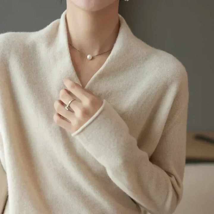 Women's Knit Wrap Sweater with V-Neck and Ribbed Hem