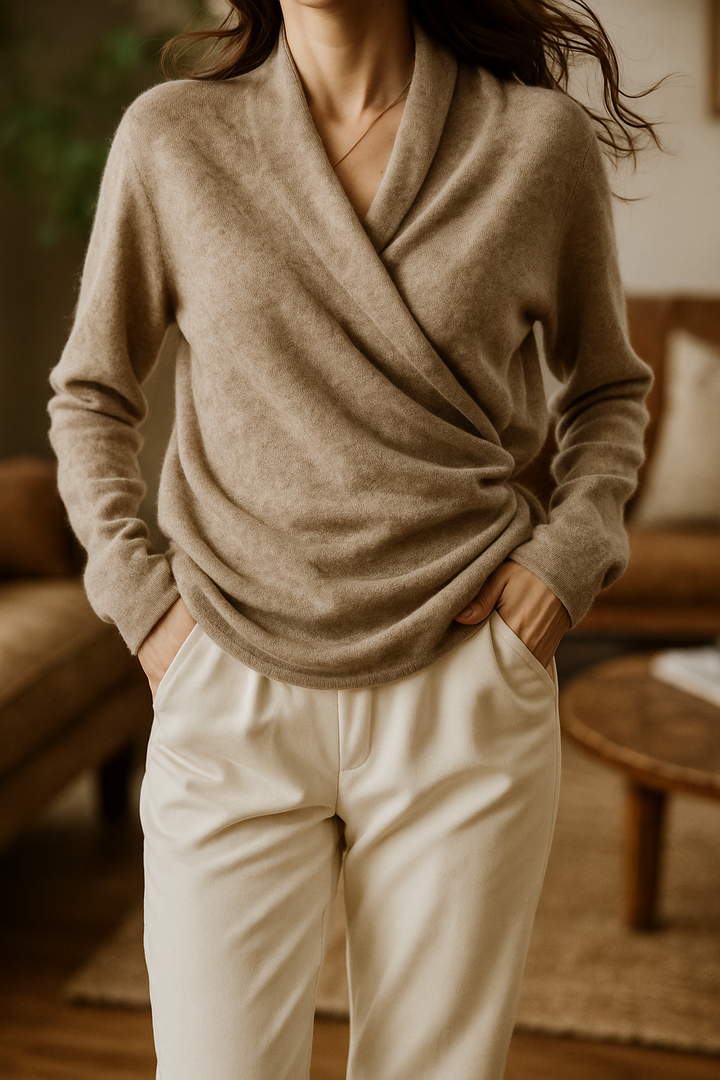 Women's Knit Wrap Sweater with V-Neck and Ribbed Hem