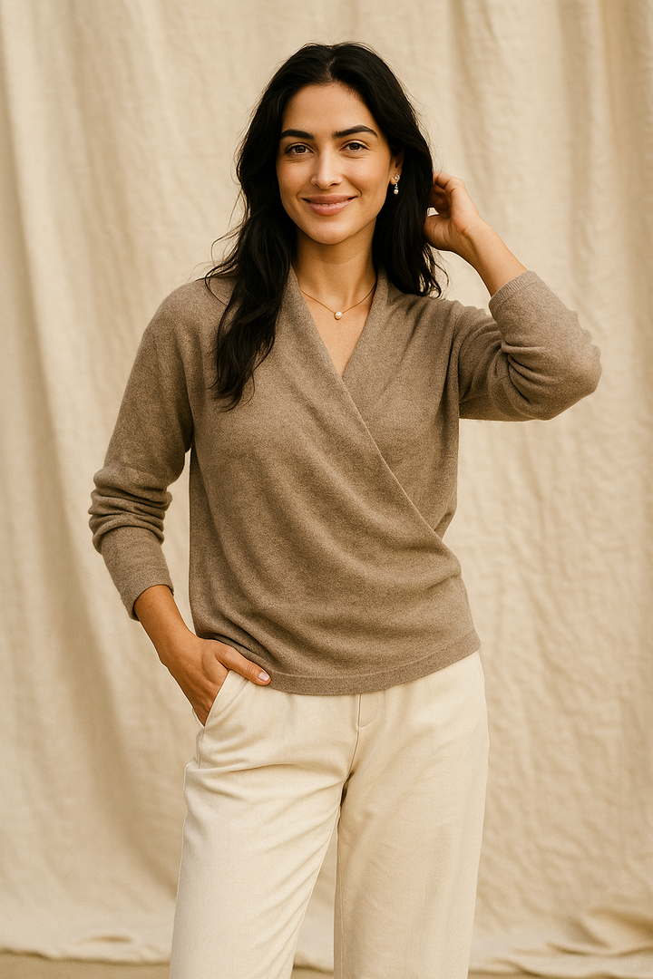 Women's Knit Wrap Sweater with V-Neck and Ribbed Hem