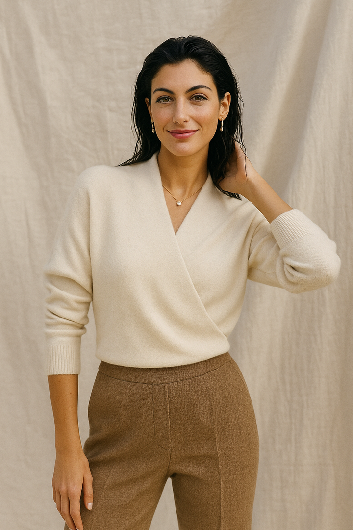 Women's Knit Wrap Sweater with V-Neck and Ribbed Hem