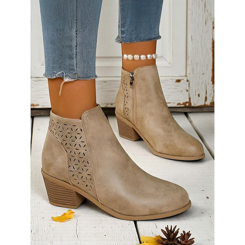 Hollis | Cutout Low Heeled Ankle Boots